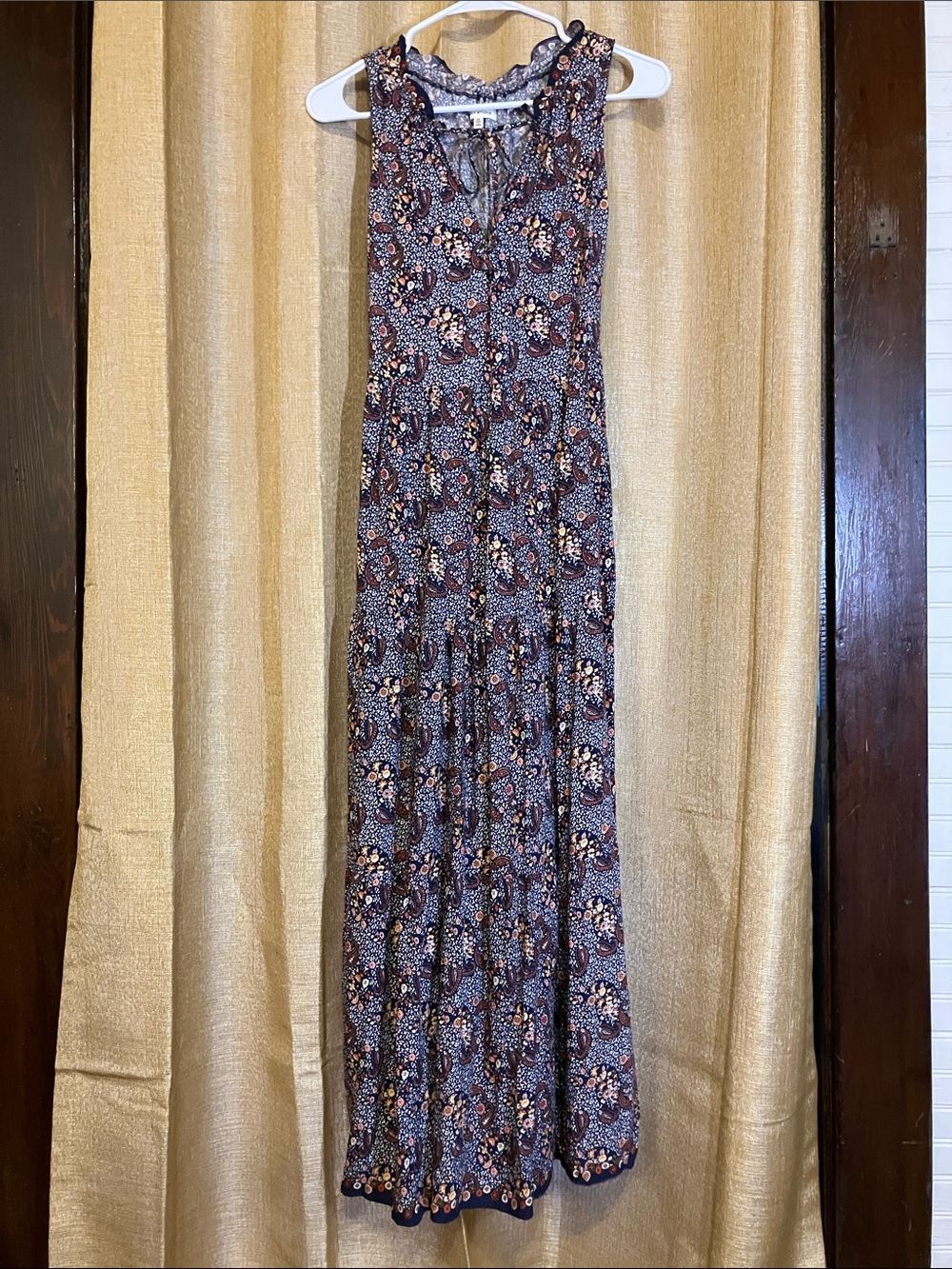 Max Studio Navy Floral Paisley Maxi Skirt with Rust and Cream Accents